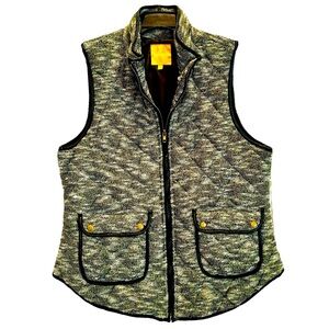 NWT Takara Size XL Black, Ivory, Gold Metallic Front Zip Quilted Vest w/Pockets